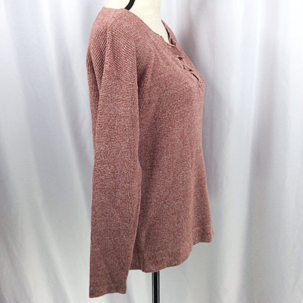 Natural Reflections Lace Up Neck Ribbed Sweater Women's Size Small Rust Red - Picture 2 of 8